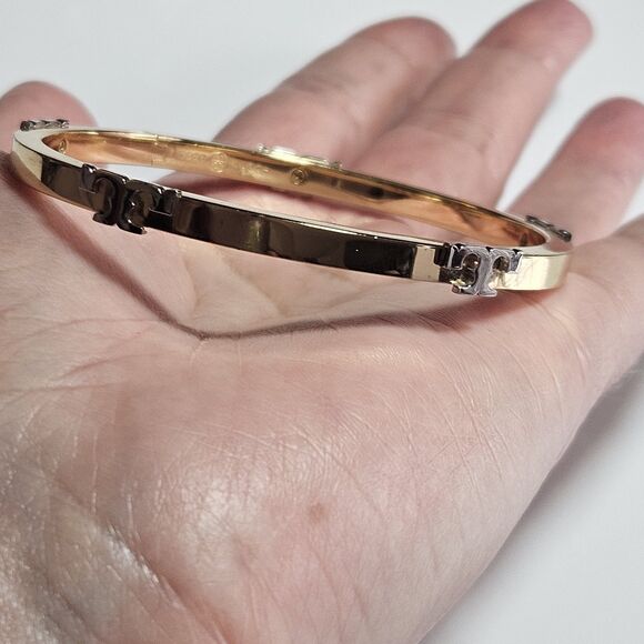 *Sale* Tory Burch Gold Tone Hinges Bracelet With Silver Tone Accents - Picture 3 of 12